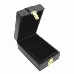 Gem Parcel And Diamond Paper Box Black Leather Small 3 Compartment Storage Case